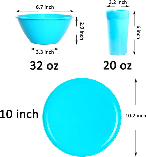 Youngever 18 Piece Plastic Kitchen Dinnerware Set, Plates, Dishes, Bowls, Cups, Service for 6 (Rainbow Colors)