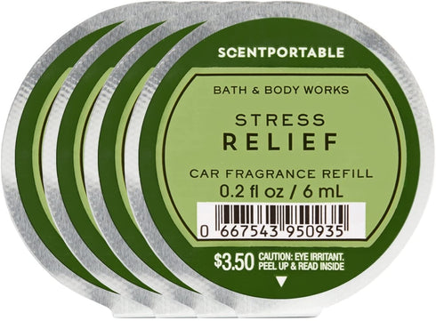 Bath and Body Works 4 Pack Scentportable Fragrance Refill Stress Relief Eucalyptus Spearmint. 0.2 Oz each.