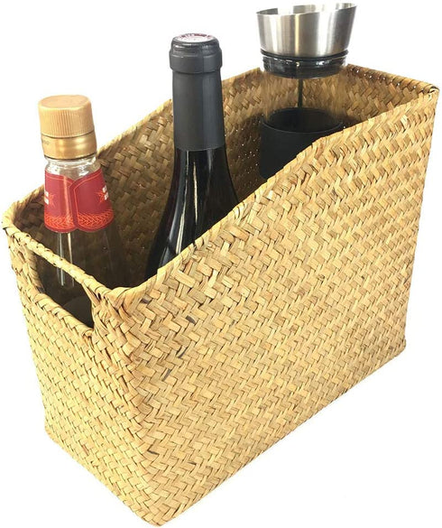 MISNINE Multifunction Basket Magzine Book Holder Basket,Handwoven Seagrass Rustic Home Décor (Small)