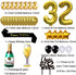 Gold 32nd Birthday Decorations kit, Cheers To 32 Years Banner Balloons,32nd Cake Topper Birthday Sash, Gold Tinsel Foil Fringe Curtains, for 32 Birthday&Anniversary Decorations