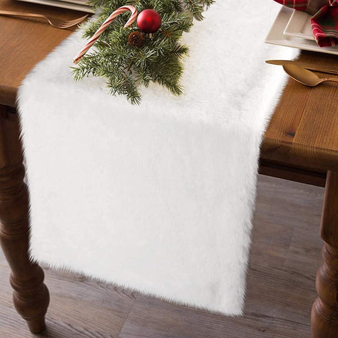 tiosggd White Faux Fur Table Runner 72 Inches Fabric for Christmas Holiday Party Decoration Dresser Cabinet Dinning Tablecloth Decor