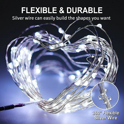 JMEXSUSS 2 Pack 200 LED Solar Fairy Lights Outdoor Waterproof, 66ft White Solar Lights with 8 Modes, Copper Wire Solar String Lights for Tree Garden Yard Patio Wedding Party Christmas Decoration