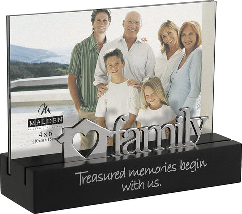 Malden International Designs Family Desktop Expressions with Silver Word Attachment Picture Frame, 4x6, Black