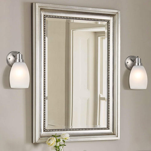Design House 588814-SN Lydia Transitional 1-Light Indoor Wall Light Dimmable with a White Frosted Glass Shade and Twist On/Off Switch for Hallway Foyer Bathroom, Satin Nickel