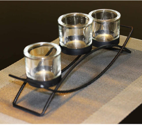 Seraphic Iron Arch Centerpiece Candle Holder, Black, Clear Chunky 3 Cups
