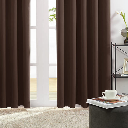 Deconovo Chocolate Rod Pocket Curtain Panel, 38 x 45 Inch, Thermal Insulated Blackout Curtains for Living Room, 2 Panels