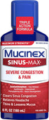 Severe Congestion & Pain Relief, Mucinex Sinus-Max Max Strength, 6oz Clears Sinus & Nasal Congestion, Relieves Headache & Fever, Thins & Loosens Mucus