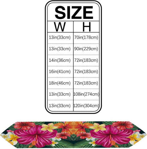 BedSweet Linen Burlap Table Runner Dresser Scarves for Dining Room Tropical Leaf Flowers Hibiscus Plumeria Floral Plant Theme Table Runners for Farmhouse Kitchen,Machine Washable 13 x 108 Inch