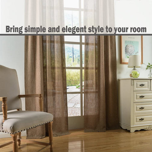 Valea Home Soft Burlap Natural Tan Rod Pocket Window Curtain Panels for Living Room Patio Door, 37" x 84", 1 Panel