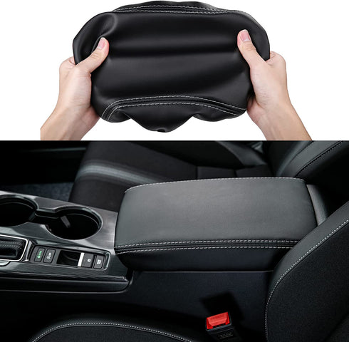 CKE for 11th Gen Civic for Honda Civic 2022 2023 Accessories Leather Auto Armrest Cover Storage Box Protector Interior Center Console Seat Cover - Black (Gray line)