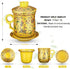 Tea Mug with Strainer Infuser/Lid/Saucer Ceramic Tea Cup Convenient System Chinese China JINGDEZHEN Porcelain Personal Travelling Teacup Set, Noble Enamel Yellow, 13.5oz(400ml)