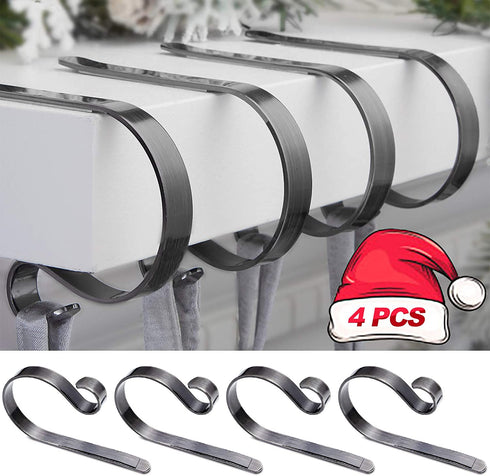 Christmas Stocking Holders for Mantle Set 4,Protective Pads Christmas Stocking Holders for Fireplace Mantle,Multi-uses Stocking Hooks for Mantle,Mantel Stocking Holders Clip for Xmas Party Decoration