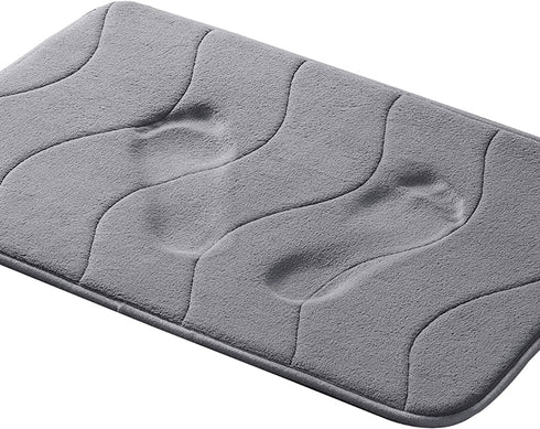 Memory Foam Bath Mat for Bathroom Non Slip Bath Rug Velvet Thick Soft and Comfortable Water Absorbent Machine Washable Easier to Dry Floor Rug Mats Waved Pattern, 20x32 Inches, Grey