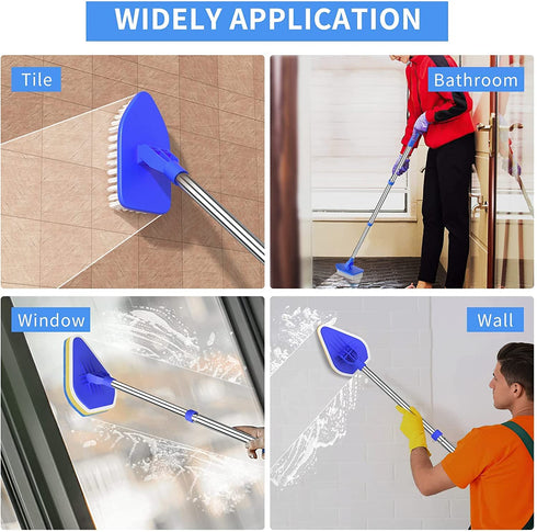 LMAIVE Shower Cleaning Brush, 36'' Shower Scrubber, Tile Tub Scrubber with Long Handle, Bathroom Brushes for Cleaning, Extendable Bathtub Scrubber Sponge, Scrub Brush with Long Handle for Floor