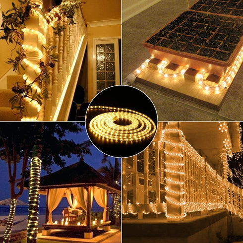 Brizled Warm White Rope Lights, 18ft 216 LED Rope Lights Waterproof, 120V Plugin Rope Lights Connectable with Clear PVC Tube, Indoor/Outdoor Decorative Rope Lights for Backyards Garden Patio Christmas