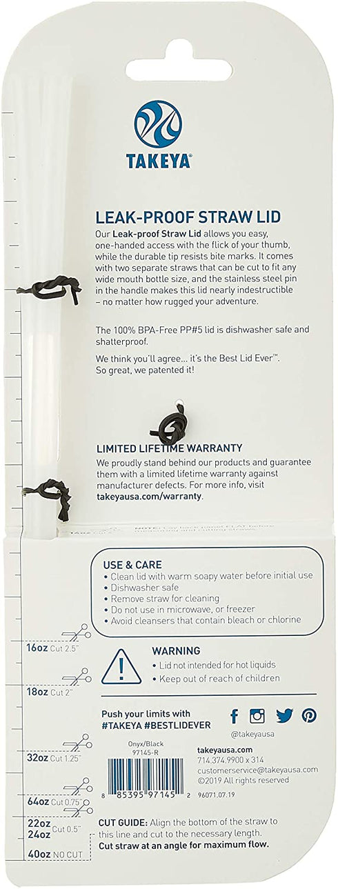 Takeya Actives Straw Lid for Insulated Water Bottle, Wide Mouth, Onyx