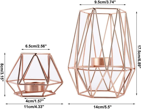 Homtone Metal Wire Tealight Candle Holders Centrepiece for Tables Decor,Gold Geometric Shape Holders for Living Room Bathroom Decorations,Set of 2 (Rose Gold)