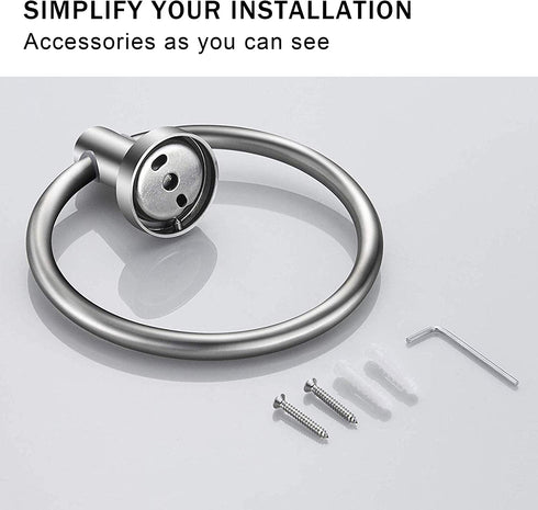 Marmolux Acc - Brushed Stainless Steel Towel Ring | Modern Hand Towel Holder for Bathroom Wall | SUS304 Stainless Steel Bathroom Towel Ring Hardware Set.