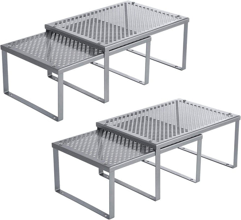 SONGMICS Cabinet Shelf Organizers, Spice Racks, Stackable, Expandable, Set of 4 Metal Kitchen Counter Shelves, Silver Gray UKCS006S01
