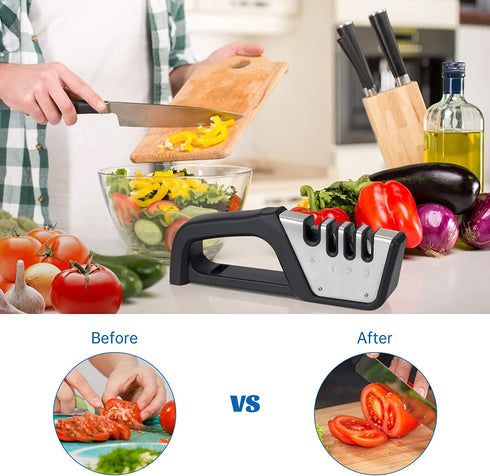 Labraca 4-in-1 Knife Sharpener, Best Chefs choice Knife Sharpener to Help Repair, Restore, and Polish Blades and Sscissor Sharpener, Black