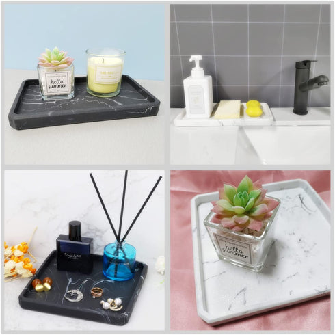 LKKL Vanity Tray, Bathroom Tray Toilet Tank Storage Tray, Kitchen Sink Trays, Vanity Countertop Organizer for Candles Soap Towel Holder, Rectangle Black 9"