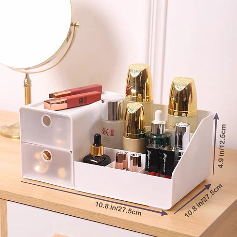 Clear Makeup Organizer for Vanity, Desk Cosmetics Organizer with Drawers for Lipsticks, Lotions, Jewelry, Nail Care, Skincare, Ideal for Dresser, Bedroom and Bathroom Countertops-White