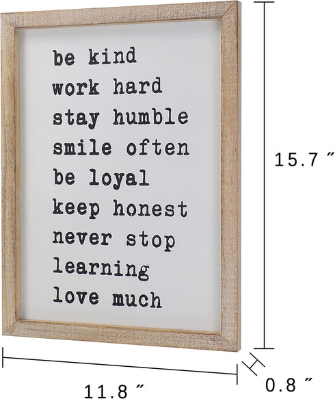 SANY DAYO HOME Wall Decor Signs with Inspirational Sayings 16 x 12 inches Rustic Wood Framed Modern Farmhouse Wall Hanging Art - Be Kind, Stay Humble, Never Stop