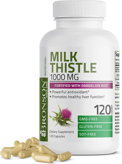 Milk Thistle 1000mg Silymarin Marianum & Dandelion Root Liver Health Support 120 Capsules