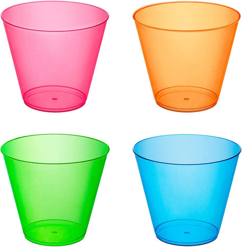 Party Essentials Plastic Cups, 50-Count, Assorted Neon