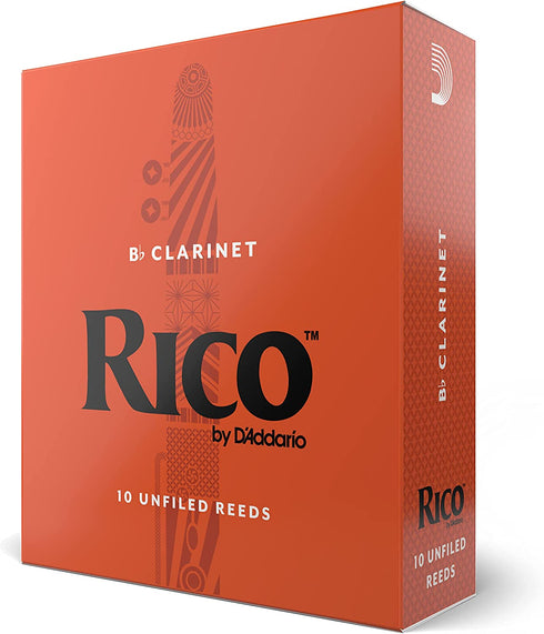 Rico Bb Clarinet Reeds - Reeds for Clarinet - Thinner Vamp Cut & Unfiled for Ease of Play, Traditional Blank for Clear Sound - Clarinet Reeds 2.5 Strength, 10-Pack