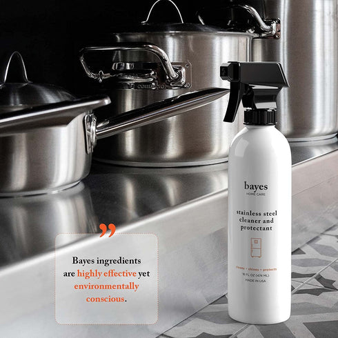 Bayes High-Performance Stainless Steel Cleaner, Polish and Protectant - Cleans, Shines and Protects Indoor and Outdoor Stainless Steel Surfaces - 16 oz, 2 Pack