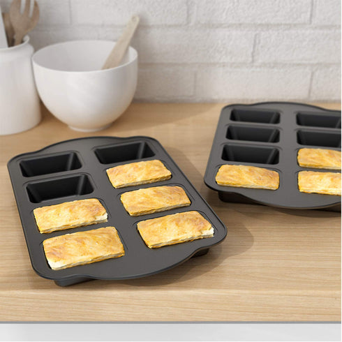 2 Pack Non-Stick Mini Loaf Pan, Carbon Steel Baking Bread Pan, 8-Cavity