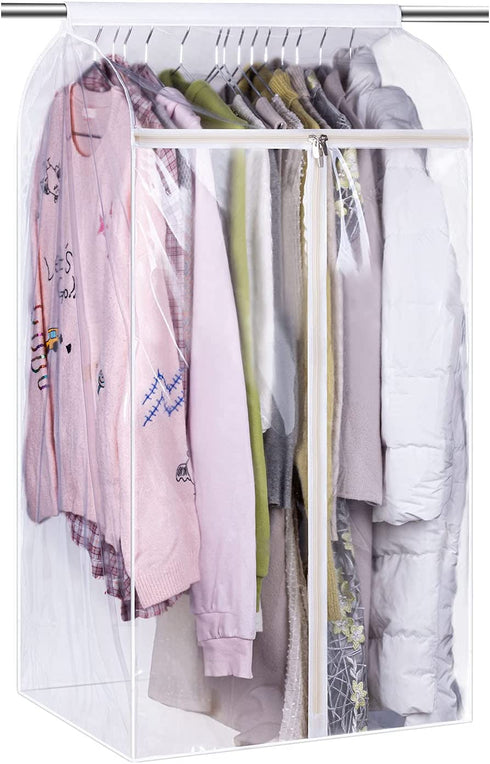 KEETDY 43" Hanging Garment Bags for Closet Storage Large Clear Window Hanging Clothes Storage Garment Rack Cover Coat Protector for Suit, Wardrobe, Bottom Enclosed