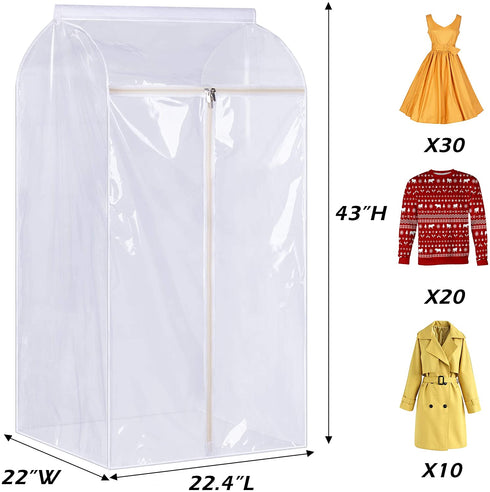 KEETDY 43" Hanging Garment Bags for Closet Storage Large Clear Window Hanging Clothes Storage Garment Rack Cover Coat Protector for Suit, Wardrobe, Bottom Enclosed