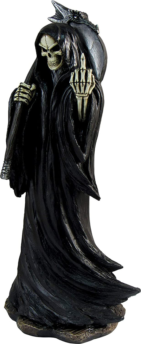 DWK - Grim Grouch - Reaper Harbinger of Death with Middle Finger Flipping The Bird Statue Satire Figurine Halloween Party Novelty Gothic Home Decor Accent, 8-inch