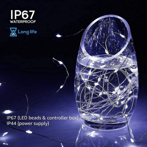 JosMega Upgraded 2 Pack Solar Powered Fairy String Lights 8 Mode Twinkle Lighting Outdoor Waterproof Auto On/Off, Christmas Decoration