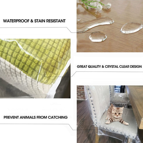 Plastic Chair Covers for Dining Room, Waterproof Plastic Chair Covers with Backrests Heavy Duty Clear Chair Seat Cover, No Dust, Dirt, Spill, Paws and Claws Fit W/21 x D/18 Inch (2 Pack)