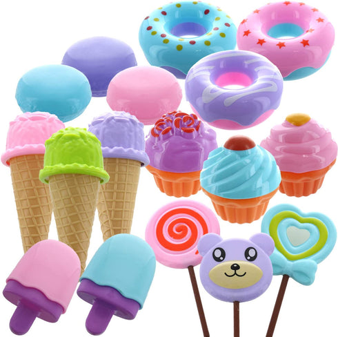 GIFTEXPRESS 17 PCS Pretend Play Food Dessert Set, Sweet Treats Assortment, Toy Donuts, Cupcakes, Ice Cream, Candy Bars, Assorted Dessert Toys for Kids