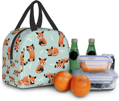 Red Panda Bears Lunch Bag Insulated Lunch Box with Front Pocket Reusable Tote Bag For Office Work Picnic Travel Shopping