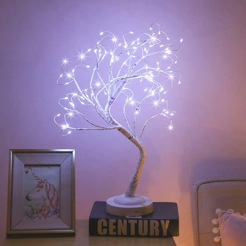 FUCHSUN Led Birch Tree Light Tabletop Bonsai Tree 20 Inches Decorative Fairy Light Artificial Tree Battery Operated Twig Lamp for Party Wedding Holiday Festival Christmas Decoration - White
