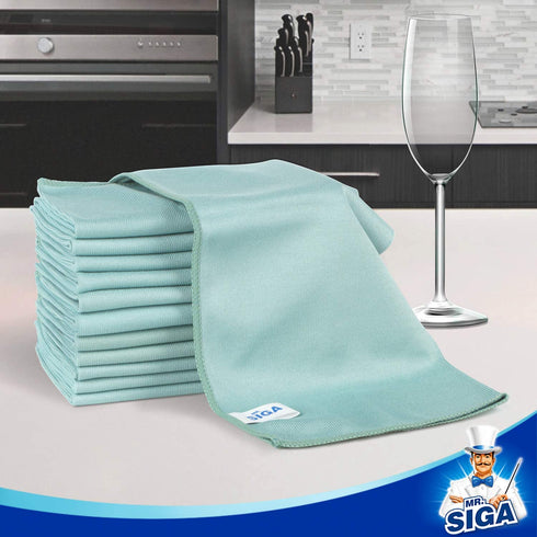 MR.SIGA Ultra Fine Microfiber Cloths for Glass, Pack of 12, 35 x 40cm 13.7" x 15.7"