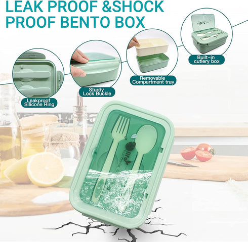 Ascism Bento Box for Adults-Portable Leakproof Lunch Box for Kids,1400ml Food Containers Insulated with Divider,Microwave Safe,for Office School Camp Picnics(With lunch Bag,Utensils)