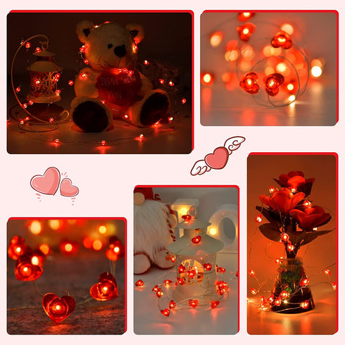 Valentines Day Decor, Valentines Day Decoration 16Ft 50LED Red Heart Shaped String Lights with Remote, Valentines Day Decorations for Home Indoor Outdoor on Wedding Anniversary Birthday Party