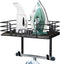 TJ.MOREE Ironing Board Hanger Wall Mount- Laundry Room Decor- Iron and Ironing Board Holder, Laundry Room Organization and Storage with Large Storage Black Wooden Base Basket and Removable Hooks