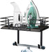 TJ.MOREE Ironing Board Hanger Wall Mount- Laundry Room Decor- Iron and Ironing Board Holder, Laundry Room Organization and Storage with Large Storage Black Wooden Base Basket and Removable Hooks