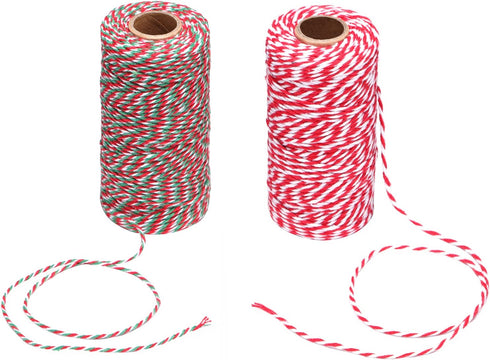 Christmas Bakers Candy Rope Ribbon Twine 2 mm Cotton Rope Cord String for Gift Wrapping Arts Crafts 656 Feet,2 Pieces
