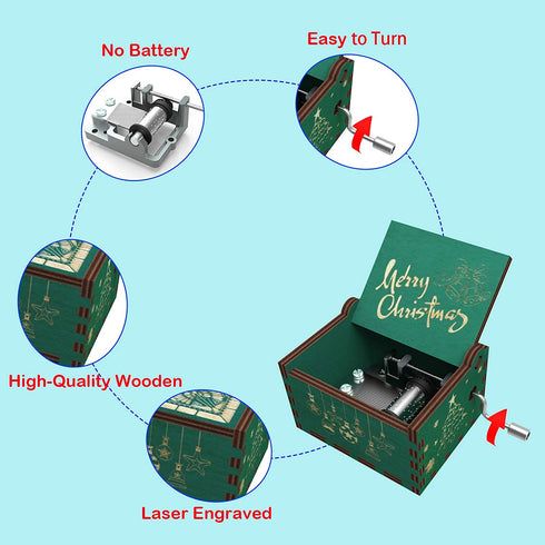 Merry-Christmas-Music-Box-Small-Gifts-Toy for Kids Mom Daughter Wife Girlfriend Wooden-Hand-Crank-Xmas-Musical-Boxes New-Year-Holiday-Birthday-Home-Party-Decoration Plays-We-Wish-You-a-Merry-Christmas