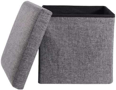 YCOCO Square Ottomans with Storage Foot Rest Stool Seat,Foldable Storage Ottoman Boxes,Toy Box Chest,Padded with Memory Foam Lid,11.8"x11.8"x11.8",Grey,Pack of 2