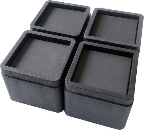 aspeike 3 or 6 INCH Bed and Furniture Risers Set of 4, Durable and Stackable Square Bed Lifts - Lifts Up to 2200 LBs (A Large Area of Groove with Anti Slip Mat) Pack of 4, Add 6" by Two Sets, Black