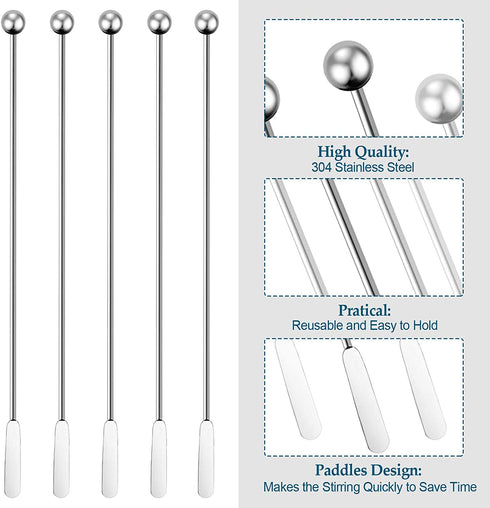 6 Pcs Cocktail Paddle Drink Stirrers, Stainless Steel Coffee Stirrers Reusable Beverage Swizzle Stick for Bar Party Home Office